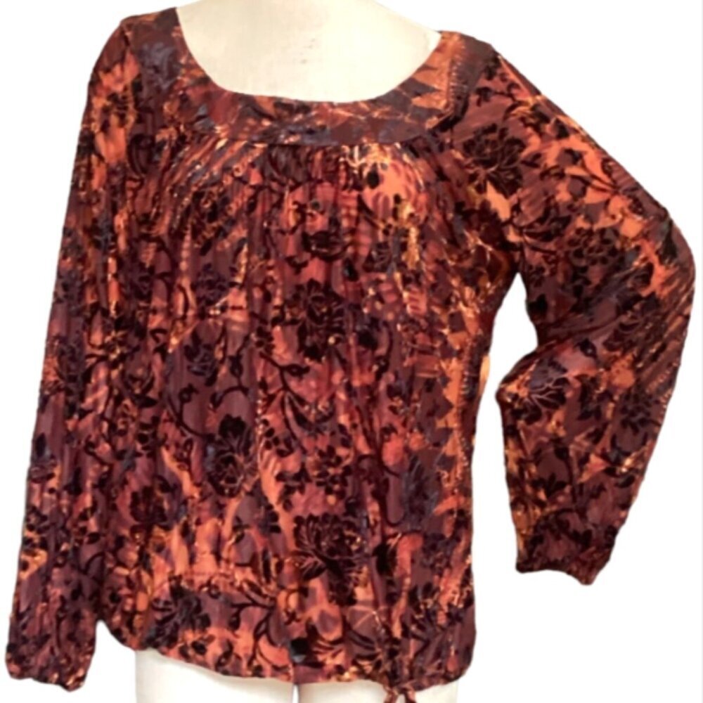 Chico's Sheer Flocked Velvet Floral‎ BOHO Peasant Top (XL/16) #81B
